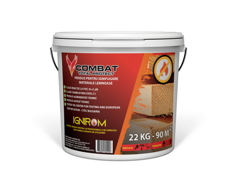 Solutie Ignifuga lemn si OSB - Combat Total Protect. Clasa B-s1:d0